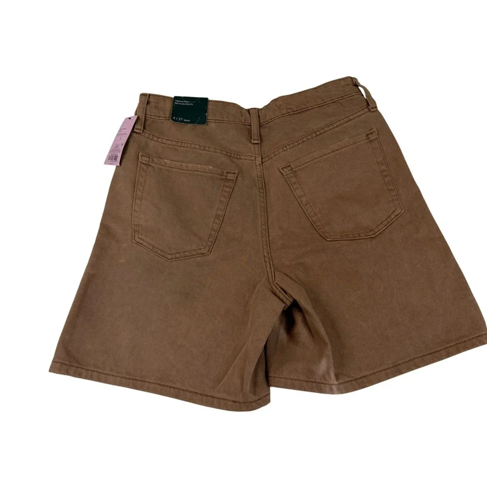 Wild Fable Highest Rise Bermuda Shorts Brown Distressed Denim Womens 4/27 New